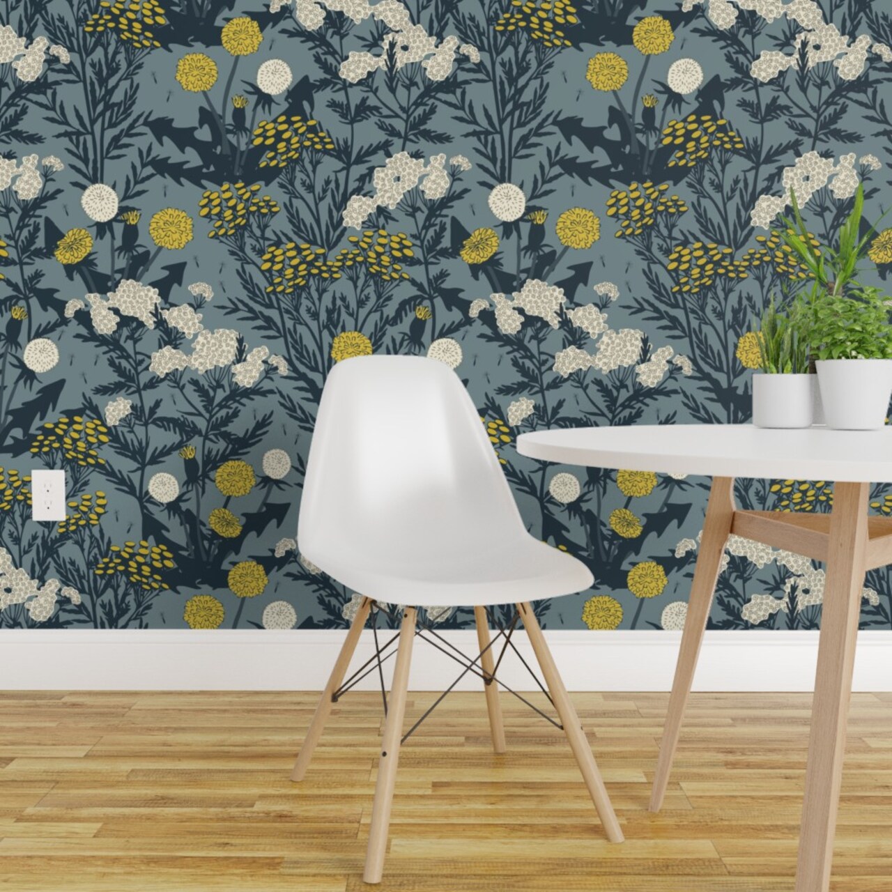 Pre-Pasted Wallpaper 2FT Wide Hand Drawn Dandelion Earth Tones Weeds Farmhouse Yarrow Transitional Tansy Common Flowers Custom Pre-pasted Wallpaper by Spoonflower
